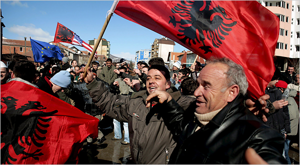 Ethnic Albanians celebrate Kosovos declaration of independence